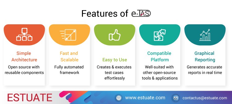 e-Tas-Features e-TAS: Estuate’s automation tool with robust test automation framework