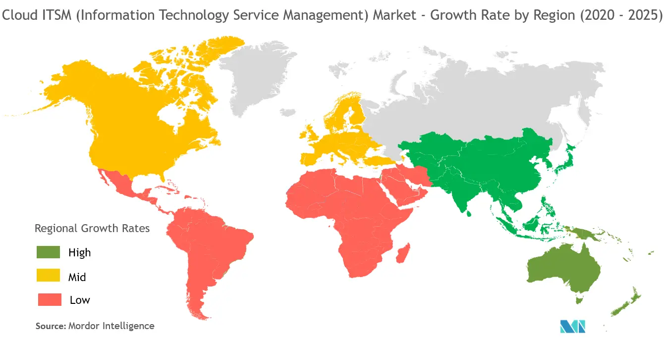 Geographic growth rate of cloud ITSM (Information Technology Service Management) market (2020-25)